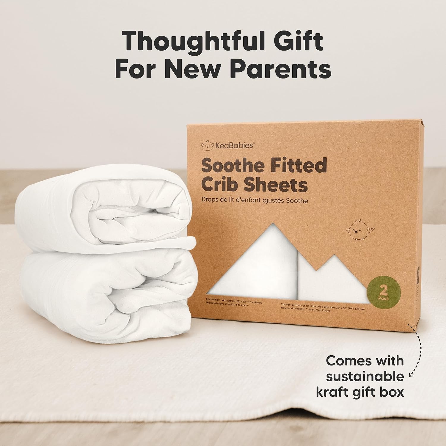 KeaBabies 2-Pack Organic Crib Sheets for Boys, Girls - 52x28 Fitted Crib Mattress Sheet Neutral, Breathable Jersey Cotton Cover for Baby Bed, Toddler Mattress, Soft & Cute Prints (Soft White)