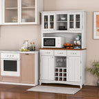 Moccha Kitchen Hutch with Storage, Farmhouse Buffet Cabinet Cupboard with Glass Doors, Drawers, Wine Rack, Adjustable Shelves, Pantry Storage Cabinet Sideboard for Living Room, Dining Room, White
