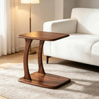 2-Tier C Shaped End Table, Wood Side Table TV Tray Table Couch Table that Slide Under for Small Space, Living Room, Bedroom