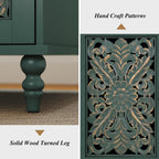 ARTPOWER Narrow Side Table with Charging Station Set of 2, Vintage Carved Door End Table with Storage for Small Spaces, Slim Bedside Table for Living Room, Bedroom, Green