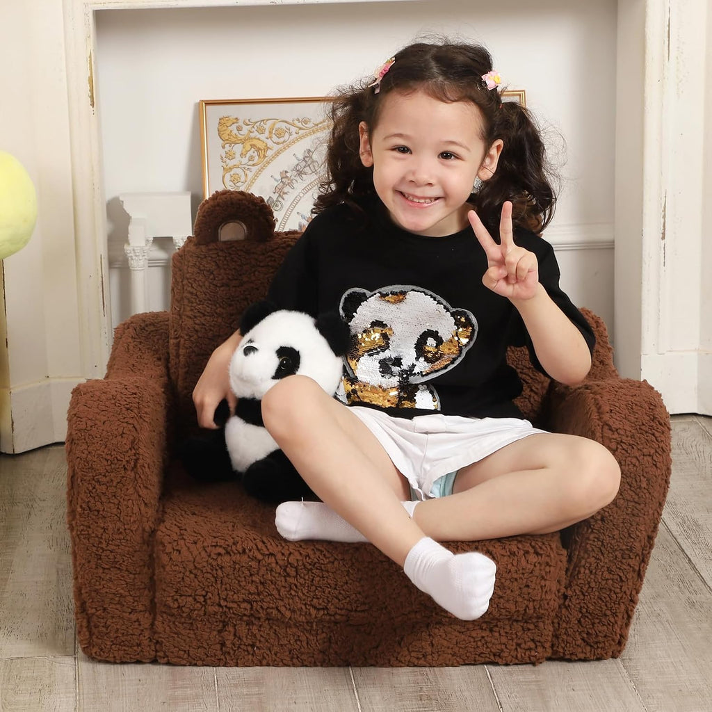 MOMCAYWEX Kids Sofa, 2-in-1 Flip-Out Foam Couch, Soft Play Lounge Chair for Toddlers and Children, Brown