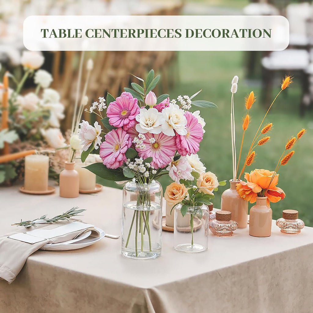 24 Clear Glass Vases | 3 Hights(6.5“ H+5“ H+3.9“ H), Curved-Rim Cylinder Vases for Rustic Farmhouse Centerpieces Wedding Table Decor Bud Vases in Bulk