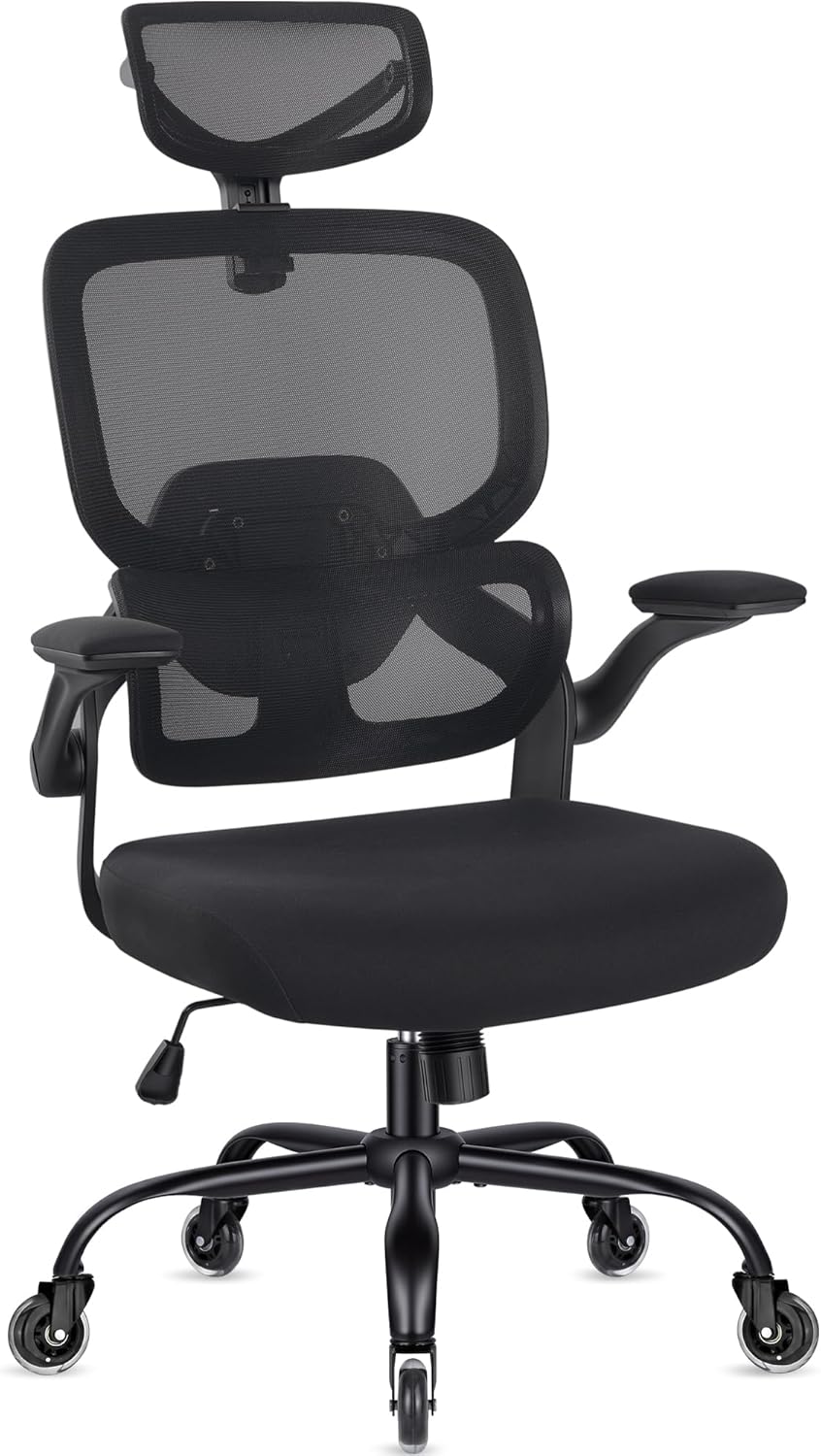 Office Chair Ergonomic Chair with Flip up Armrests, Adjustable Lumbar Support Computer Chair with Breathable Mesh Back Home Office Computer Chairs for Long Hours Mesh Office Chair