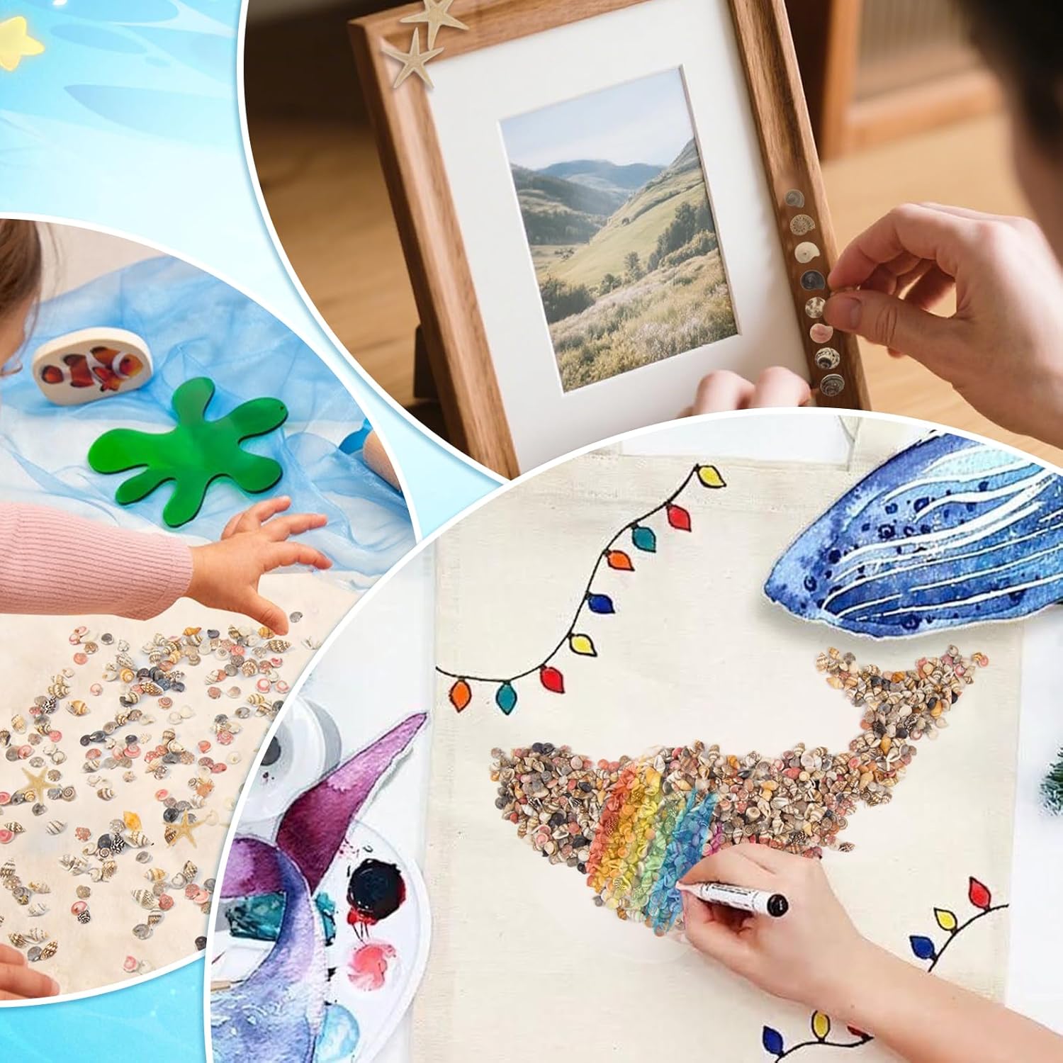 1200 PCS Tiny Seashells & 21 Starfish Mixed 18 Kinds Bulk Beach Small Shells for Home Decor, Beach Theme Party Decor, Fish Tank Aquarium, Sea Shells for Crafting Vase Filler, Beach Candle