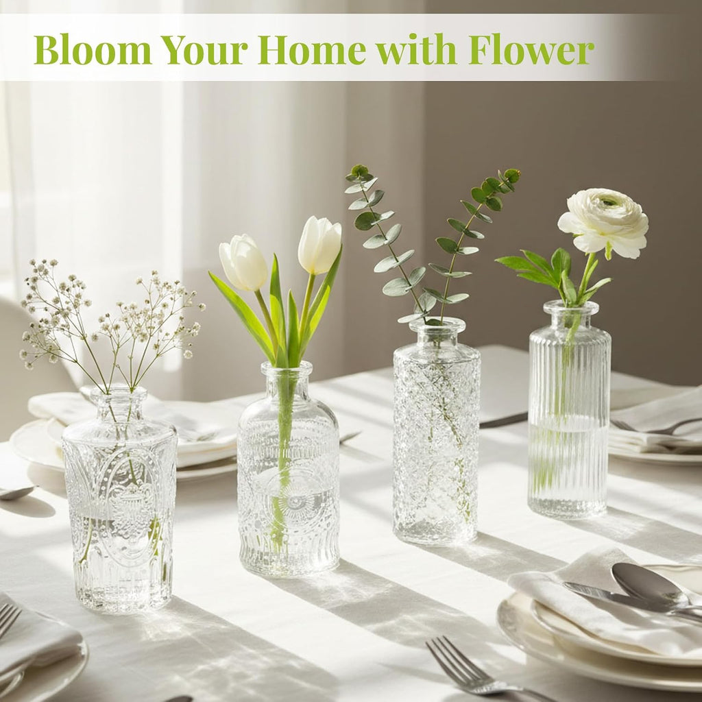12 Pack Bud Vase in Bulk - BEAHOT Clear Flower Vases for Wedding Decorations, Glass Vase for Table Decorations, Small Vase for Home, Mother's Day, Centerpieces, Party, Office (Clear)