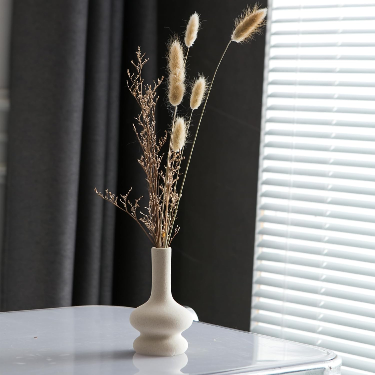 JOJUNO White Bud Vases, Small Ceramic Vase Set of 5, Mini Pottery Vases for Flowers, Decorative Vases for Home Modern Decor, Boho Decor, Chic Vases for Living Room Dining Table Shelves