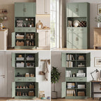 HOSTACK 71“ Tall Kitchen Pantry Storage Cabinet, Modern Kitchen Hutch Bar Cabinet with Microwave Stand, Wood Buffet Sideboard with Hutch, Cupboard with Drawers, Shelves for Dining Room, Green