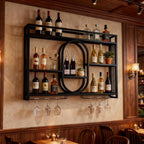 47" Upgrade Metal Wall Mounted Wine Rack, 3 Tier Bar Shelves with Glass Holder, Large Capacity Modern Liquor Shelves for Home Bar, Dining Room & Kitchen, Black