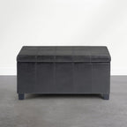 SIMPLIHOME Dover Storage Ottoman Bench - 36 inch Wide Upholstered Vegan Leather Rectangle Storage Ottoman Bench in Distressed Graphite Black, Contemporary Ottoman for Living Room with Lift-Up Lid