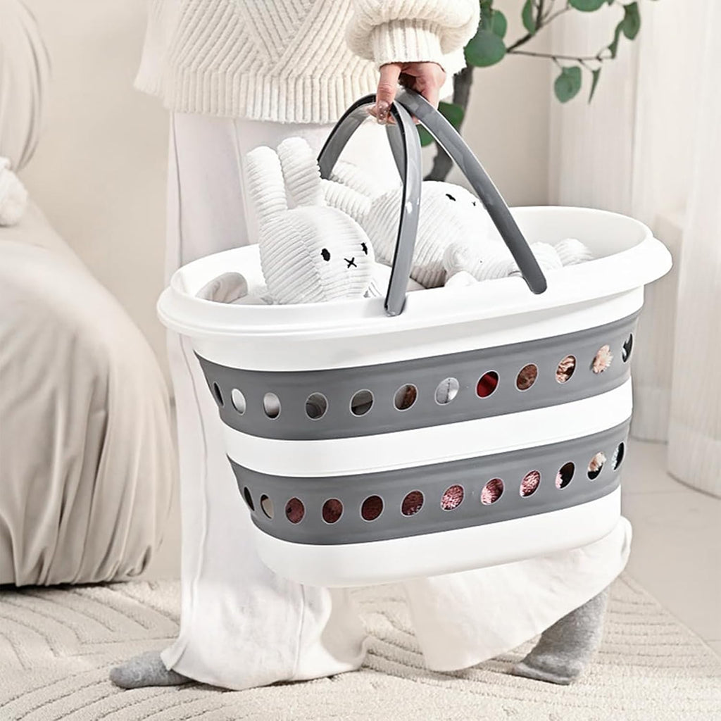 Compact Collapsible Laundry Basket, Small Size Pop-Up Hamper Perfect for Bedroom Side,Bathroom,Travel, Not for Large Families, Foldable with Handle, Measures 16 x 12.5 x 9.5 In, (Gray)