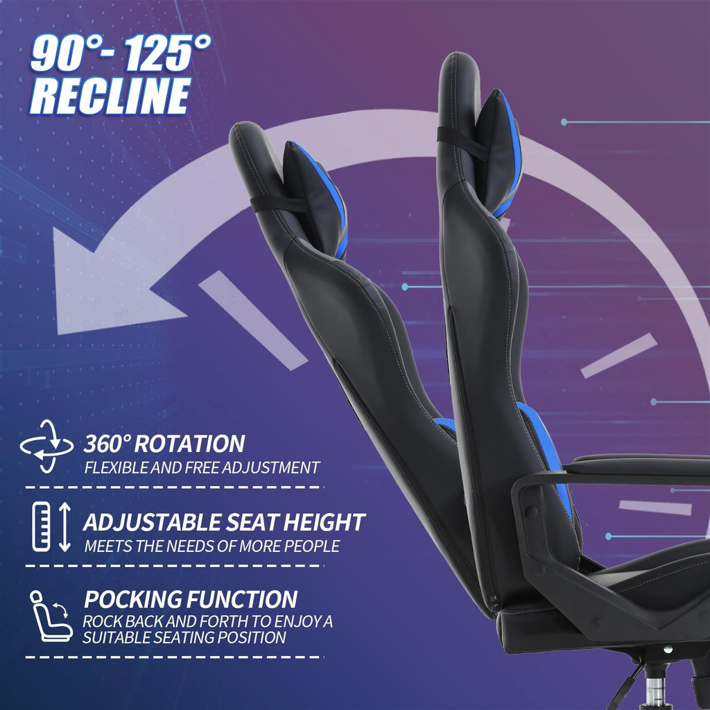 Gaming Chair, Computer Racing Chair Ergonomic Office Chair Video Game Chairs for Adult Kids Teen Height Adjustable Reclining Chair with Lumbar Support Armrest Headrest Swivel Chair Game Chair, Blue