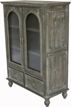 48" Farmhouse Sideboard Buffet Cabinet with 2 Drawers & 2 Glass Doors, Vintage Wood Credenza with Fixed Shelves, Kitchen Storage Cabinet for Dining Room & Living Room, Black+Grey