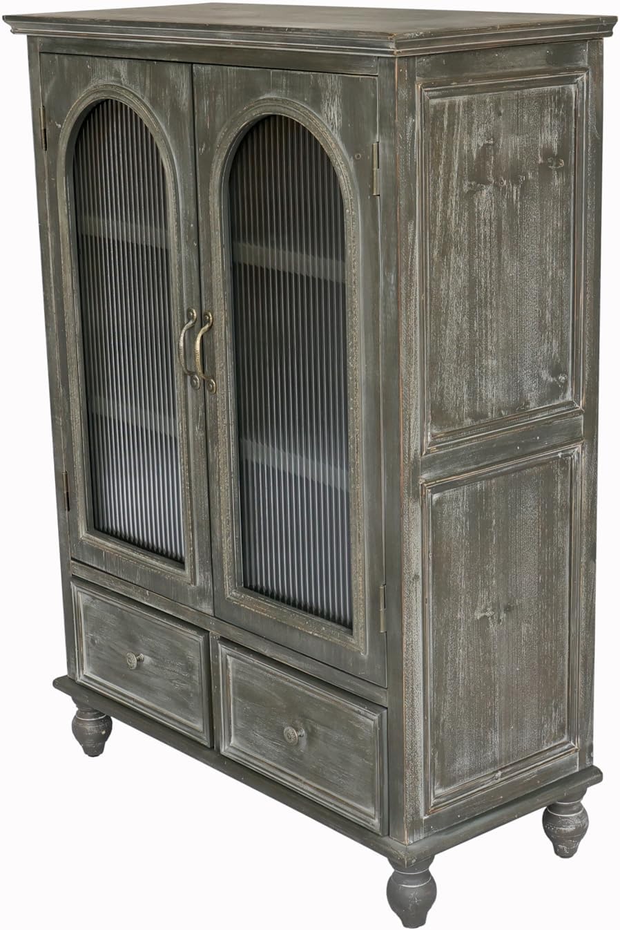 48" Farmhouse Sideboard Buffet Cabinet with 2 Drawers & 2 Glass Doors, Vintage Wood Credenza with Fixed Shelves, Kitchen Storage Cabinet for Dining Room & Living Room, Black+Grey