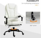 25x28in 250lb Premium Executive Ergonomic Fully Reclining High Back Office Chair Vibrating Massage Lumbar Support Almond White