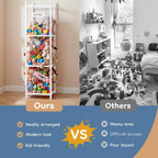 DUMOS Stuffed Animal Storage, 54In Large Stuffed Animal Holder, Plushies Storage with Solid Wood Base&Elastic Cord, Space Save Zoo Toy Organizers for Playroom Bedroom Nursery White