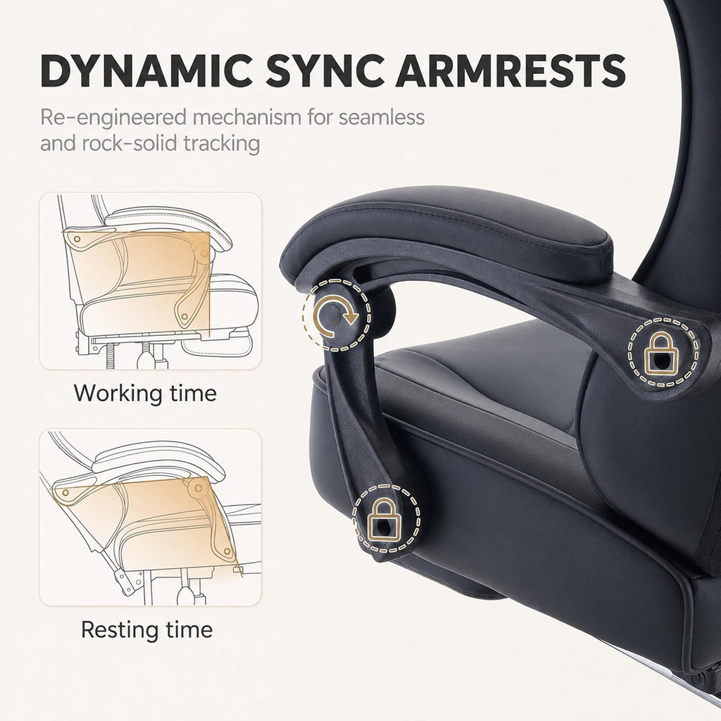 Office Desk Computer Gaming Chair for Adults, Ergonomic High Back Gamer Chair with Massage and Pocket Spring Cushion, Swivel Comfy Video Game Chairs with Footrest and Lumbar Support (Black Leather)