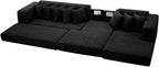 110'' Boneless Couch, Modern Corduroy Couch, Convertible Sleeper Sofa Bed Full, Right L-Shaped Floor Sofa, 8 Pillows, 2 Movable Pockets, Sectional Couches for Living Room, Apartment, Black