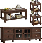 SAVOR LIFE Farmhouse TV Stand and Coffee Table Set 4, Rustic Wood Living Room Table Set with TV Console, Center Table, End Table Set of 2 for Living Room, Walnut