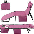Devoko Beach Lounge Chair, Outdoor Sun Tanning Chair with Face Hole, Heavy Duty Folding Portable Lay Chaise Lounge Chairs for Outside Beach Pool Camping Patio, Pink
