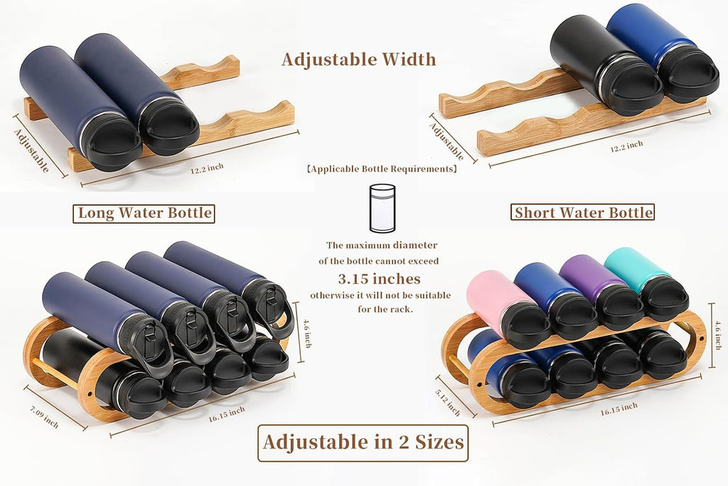 Wine Rack for Cabinet and Countertop - Adjustable in 2 Sizes - 3 Pack (2 Tier + 1 Tier+1 Tier) (Bamboo, Natural)