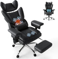 6 Points Massage Office Chair with Foot Rest - 400LBS Executive Office Chair with Adjustable Headrest, Armrest and Lumbar Pillow, Comfortable Leather Desk Chair for Home Office, Black