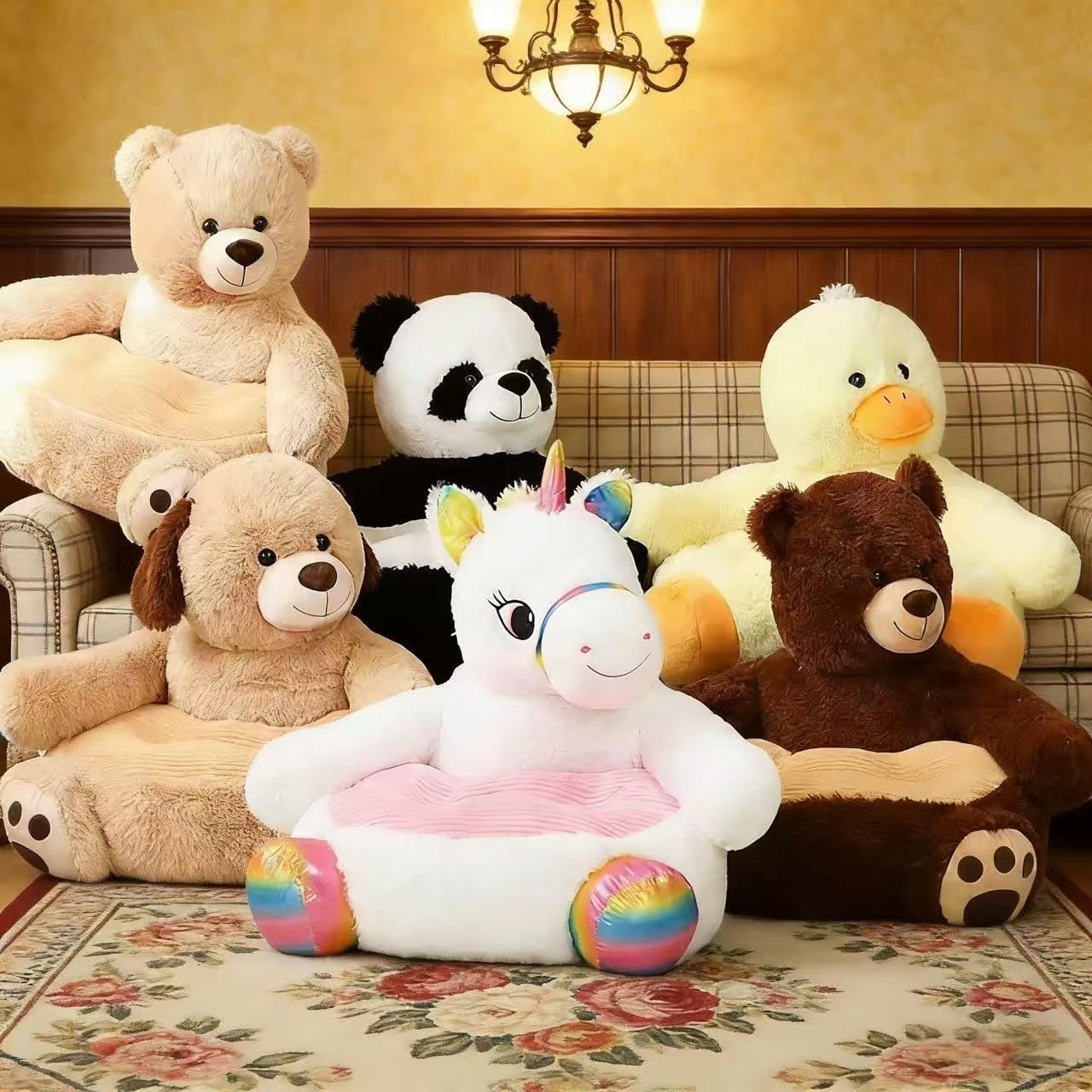 Cute Kids Sofa Seat Dog Shaped Chair Bean Bag Chair Seat Armrest Chair Sofa Animals Seat Cushion for Play Room Comfortable Animal Shaped Cushion for Home Bedroom Decoration (Light Brown Dog)