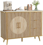 47.3" Modern Buffet Cabinet with Storage, Kitchen Sideboard Buffet with 2 Door & 3 Drawers, Fluted Caffee Bar Storage Cabinet for Dining Room, Living Room, Entryway, Natural Oak
