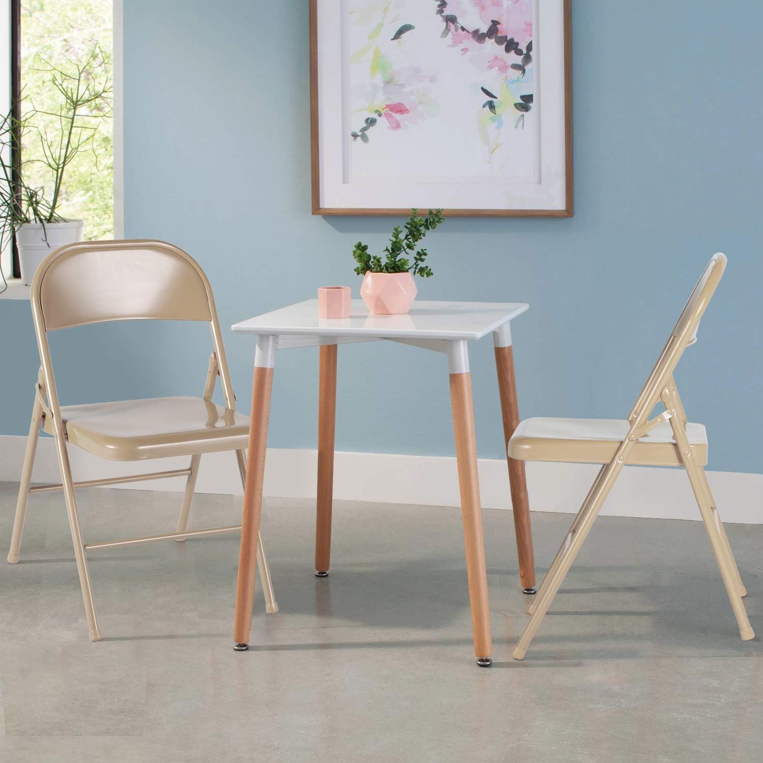 VECELO All-Steel Folding Chair Set of 8, Heavy Duty Metal Foldable Chairs, Double Hinged, Stackable Commercial Seating for Indoor Outdoor Events, Wedding, Party, Patio, Office