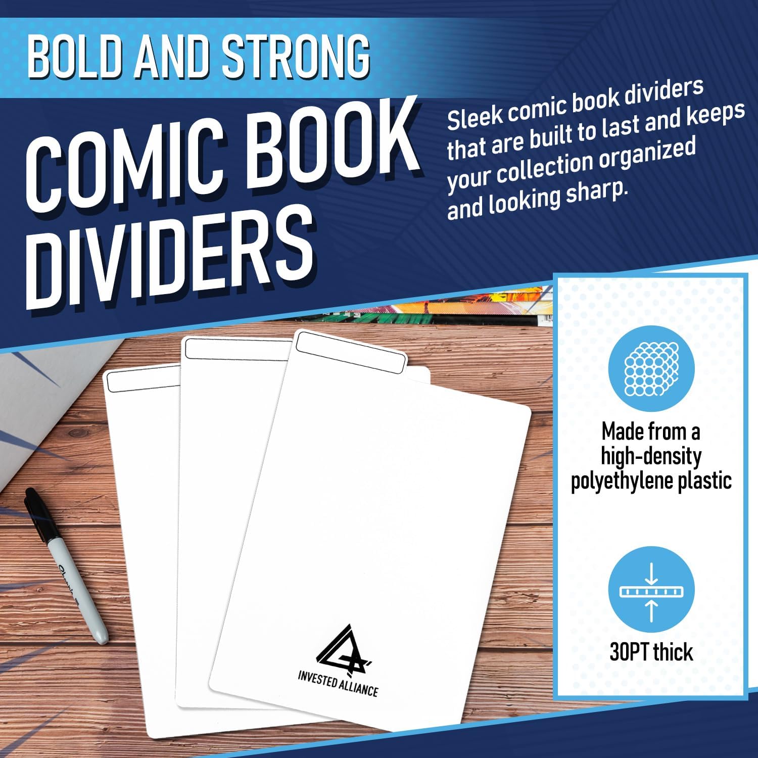 Invested Alliance Bundle Set Premium Short Comic Book Storage Box Organizer with Lid | Thick Cardboard Comic Storage Box For Collectibles Fits 150-175 Current/Silver Age, Heavy Duty & Stackable.