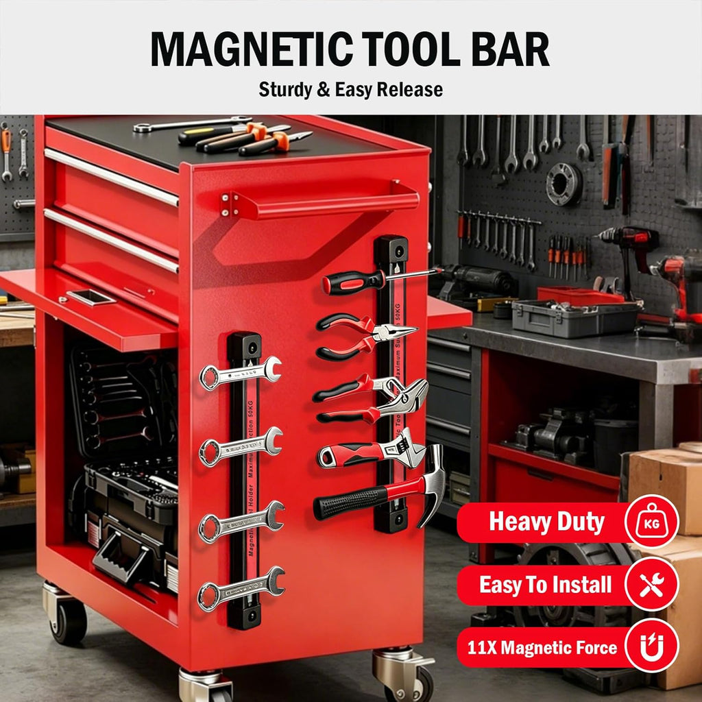 HOMEBEST Double Sided Magnetic Tool Holder, 12 Inch Magnetic Tool Bar 2 Pack, 110LB/50KG Max Magnetic Suction, Heavy Duty Garage Tool Organizer for Workshop, Tool Chest, Shed, Jobsite