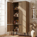 Oak Fluted 51" Tall Wooden Kitchen Pantry Storage Cabinet Food Organize with Adjustable Shelves, Modern Accent Cabinet Sideboard Buffet for Dining Room, Entryway, Bathroom, Home Office