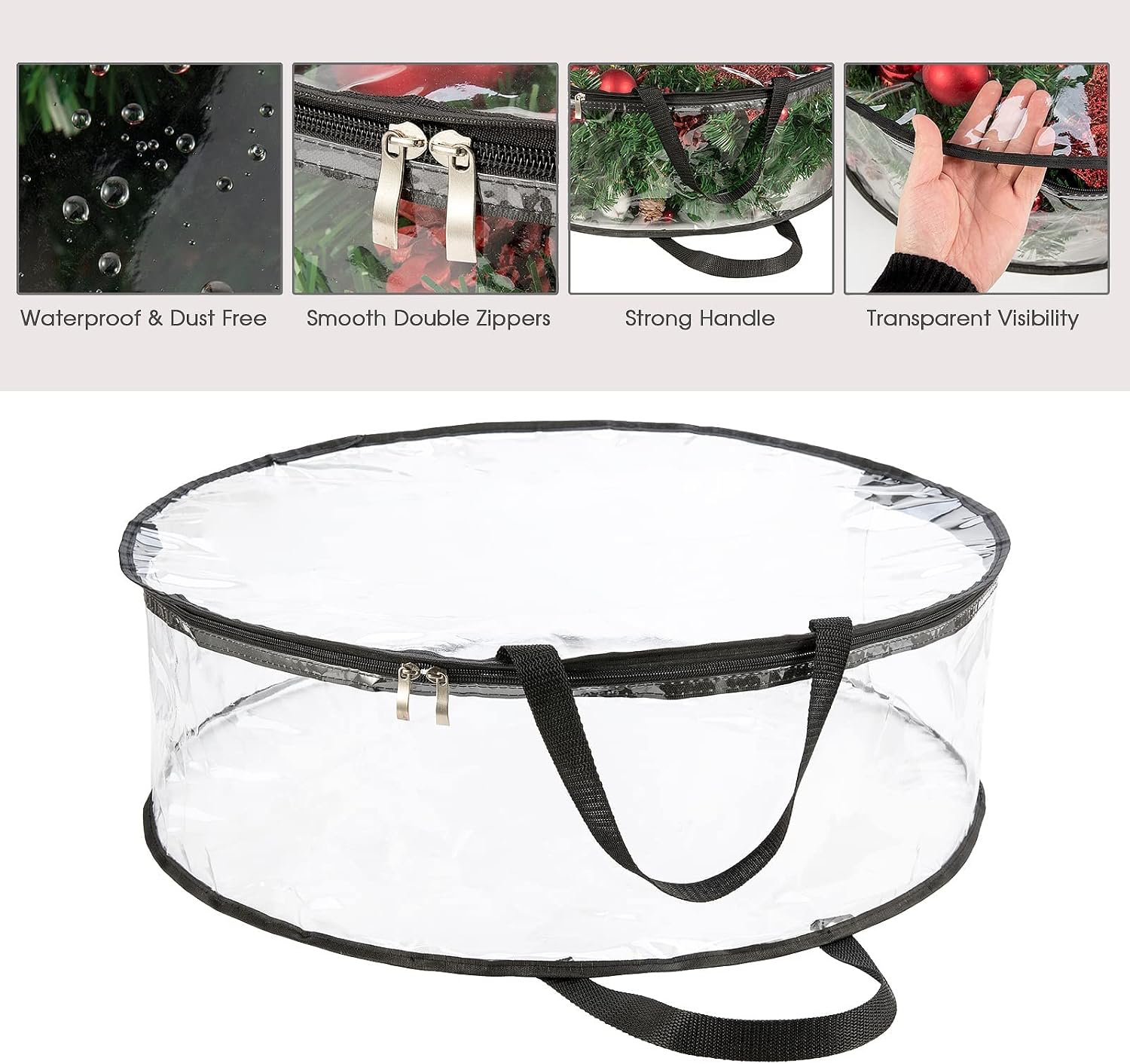 Clear Wreath Storage Bag 24 Inch Christmas Wreath Storage Container, Heavy Duty Wreath Protector with Handle for Holiday Seasonal Wreath Garland