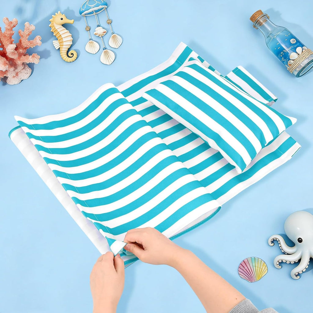 Beach Sling Chair Replacement Canvas, 16x44.5 Inch Folding Lounge Chair Fabric with Pillow for Beach/Sunbathing/Courtyard/Garden [Pinstripe Sky Blue, Only Replacement]