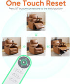270 Swivel Rocker Recliner with Adjustable Memory Armrests, Oversized Power Nursery Recliner with Heating and Massage, Rocking Chair with One-Touch Reset, Double Cup Holder, Faux Leather, Camel