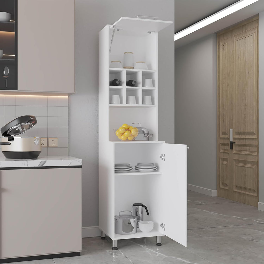 19.7" D*19.6" W*80.3" H Storage Cabinet with 6 Spice Cubbies, 2 Shelves & Single Door, Rectangular Kitchen Pantry, Modern Minimalist, for Living Room, Dining Room, White