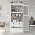 Merax 78'' Extra-Tall Kitchen Pantry Storage Cabinet, Freestanding Multifunctional Cupboard with 3 Drawers & 2 Adjustable Shelves & Power Outlet & Drop-Down Surface, for Dining and Living Room, White