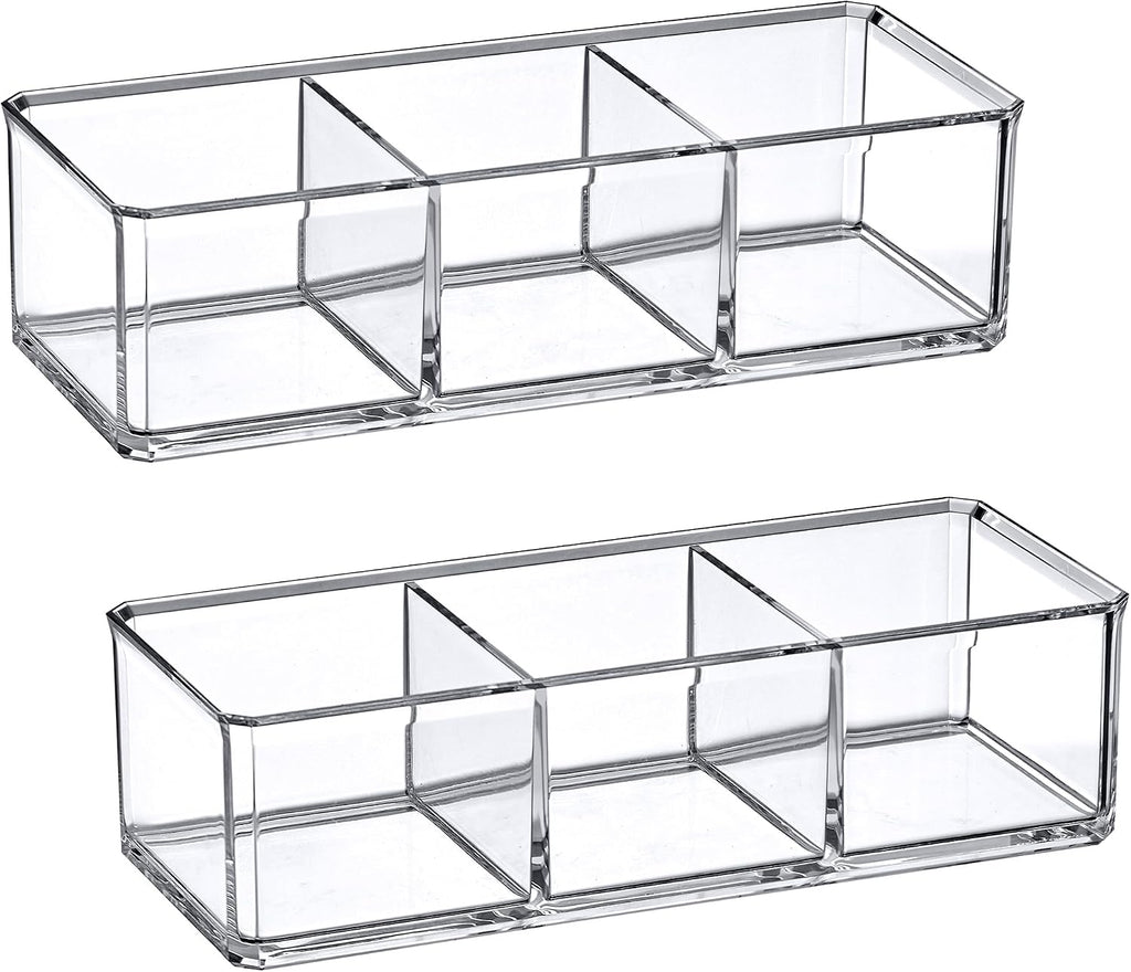 Amazing Abby - SereniTEA - 2-Pack Acrylic 3-Compartment Tea Bag Organizer, Clear Plastic Tea Box, 3-Slot Tea Chest, Perfect Tea Storage Solution for Kitchen Cabinet, Countertop, Pantry, and More