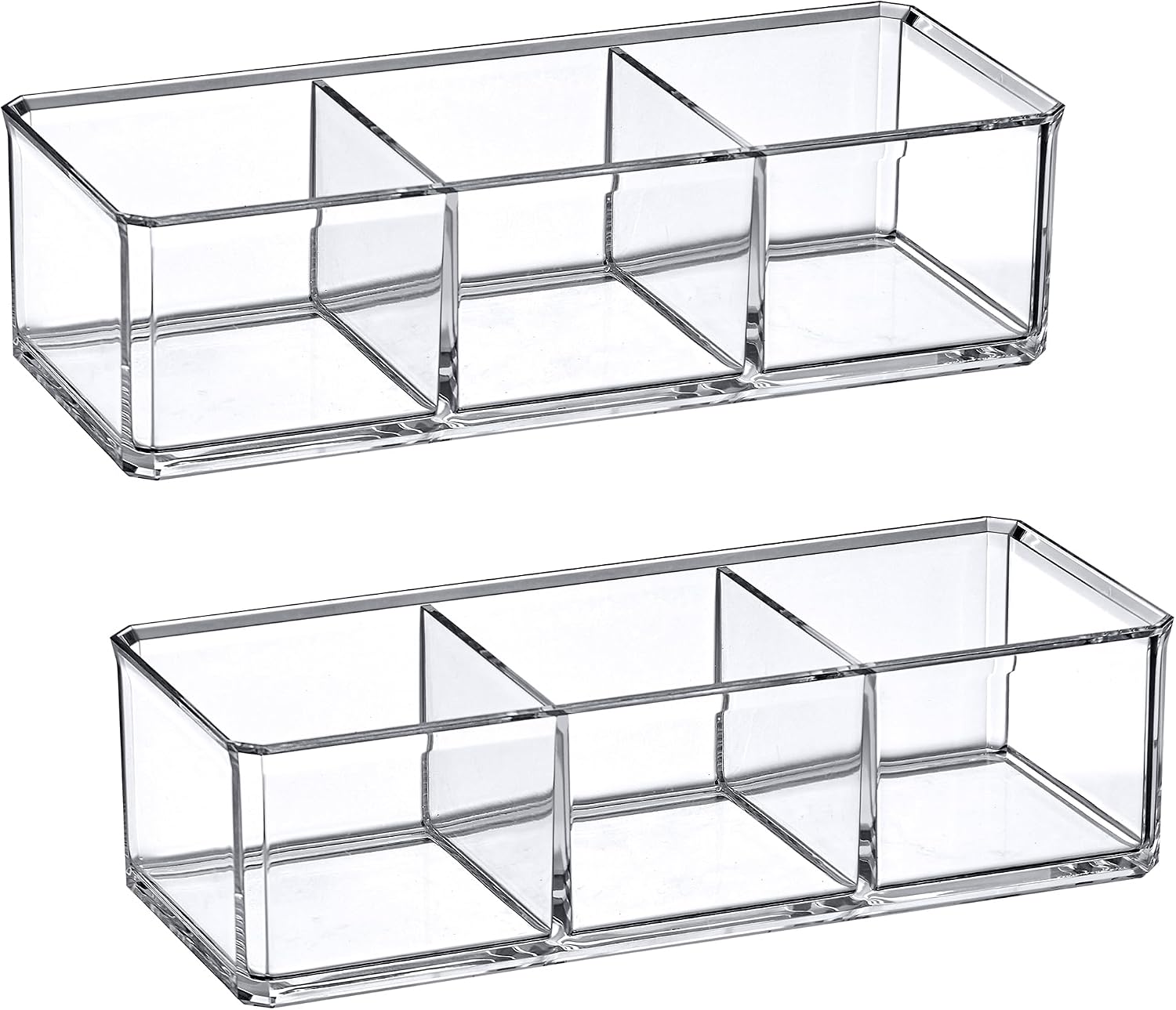 Amazing Abby - SereniTEA - 2-Pack Acrylic 3-Compartment Tea Bag Organizer, Clear Plastic Tea Box, 3-Slot Tea Chest, Perfect Tea Storage Solution for Kitchen Cabinet, Countertop, Pantry, and More