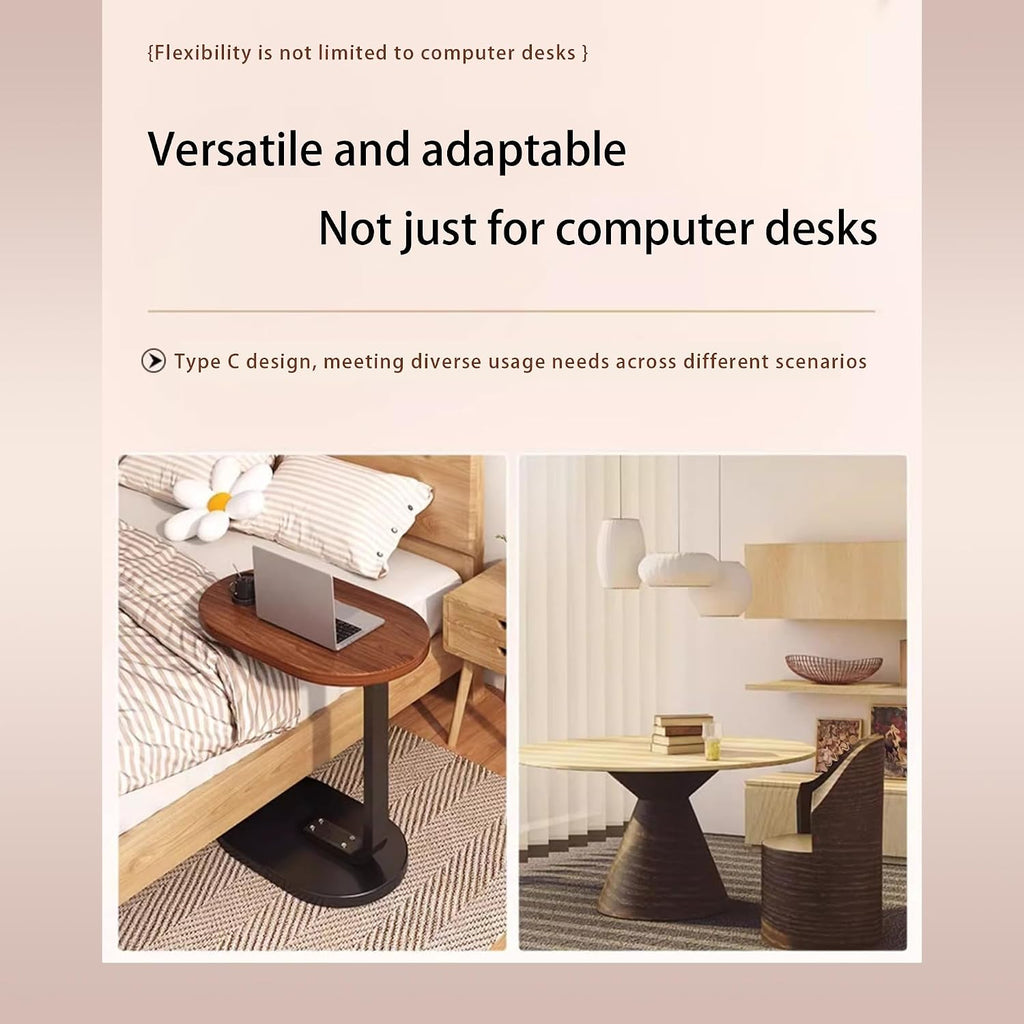 Retro-Colored Sofa TV Tray,Rounded C-Shaped Side Table that Slides Under Sofa,Small Walnut Veneer Sofa Side Table,Minimalist and Stylish C-Shaped Side Table,Walnut White,17.7x11.8in