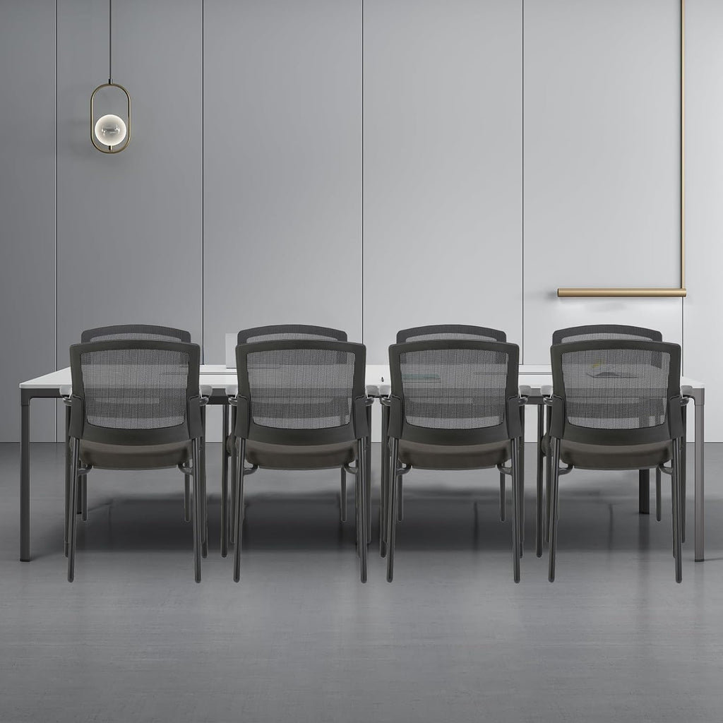 CLATINA New Classic Reception Guest Chair with Mesh Back and Armrests, Ergonomic Stacking Chair with Thickened Seat Cushion for Office Conference Waiting Room, Black (1 Pack)