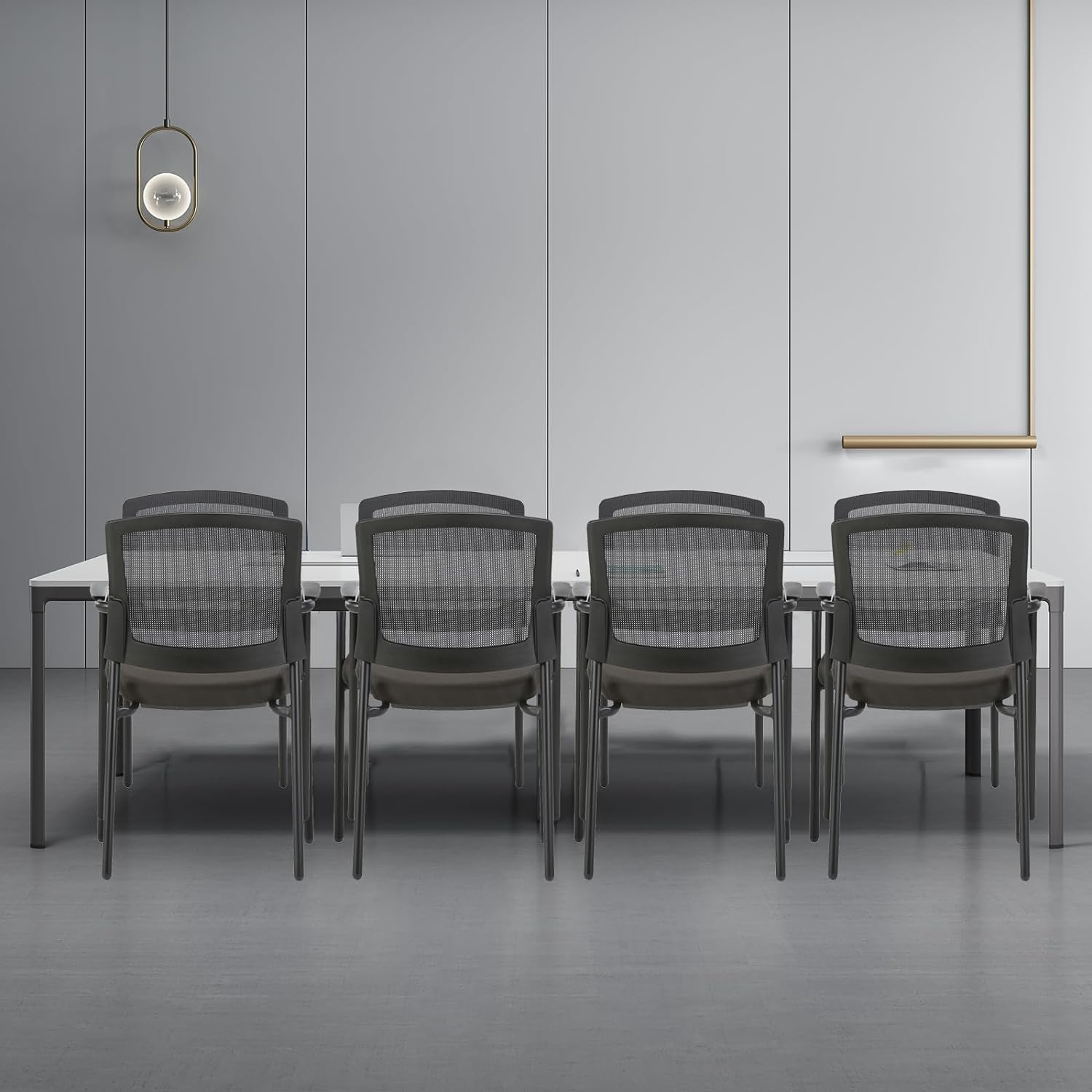 CLATINA New Classic Reception Guest Chair with Mesh Back and Armrests, Ergonomic Stacking Chair with Thickened Seat Cushion for Office Conference Waiting Room, Black (1 Pack)