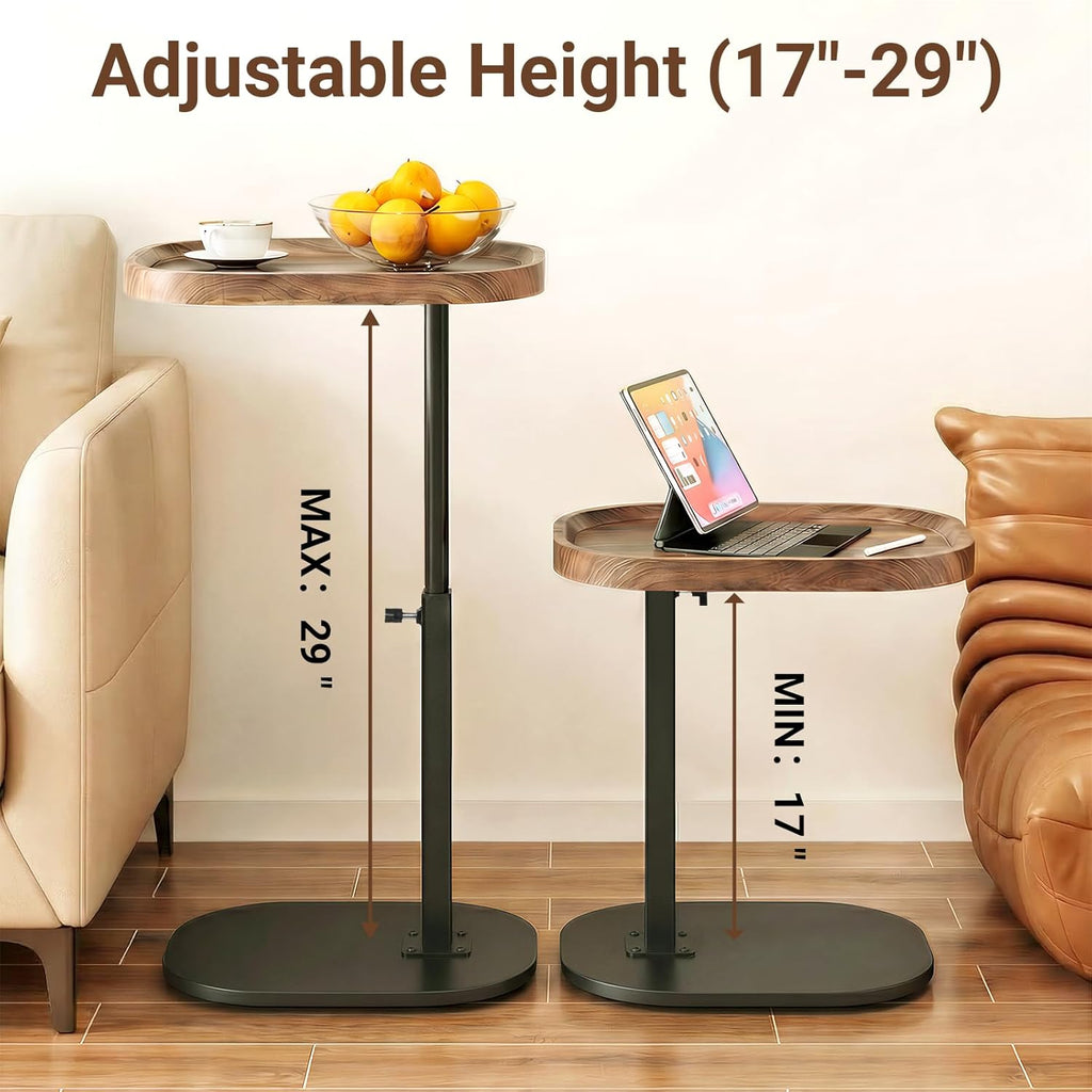 Adjustable Height TV Dinner Tray Table for Eating, 360°Swivel Small C Shaped End Side Table for Living Room, Bedroom,Hospital, Couch Armrest Table that Slide Under Sofa, Bed, Desk