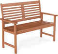 Tangkula Wood Outdoor Bench, 2-Person Patio Bench with Ergonomic Backrest & Armrests, Slatted Seat, Teak Oil Finish, for Front Porch, Backyard, Park, Loads up to 660 LBS