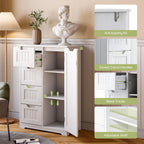 Gizoon Small Pantry Storage Cabinet with Door and Shelves, 33'' Kitchen Pantry Freestanding Wooden Bathroom Storage Cabinet with 4 Drawers for Kitchen and Dining Room, White, Painted