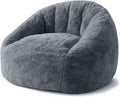 Bean Bag Chair, Shell-Shaped Bean Bag Couch for Adults, Giant Bean Sofa with High-Rebound Memory Foam, Chair with Faux Fur Removable Cover, Big Sofa for Reading, Gaming, Dark Gery