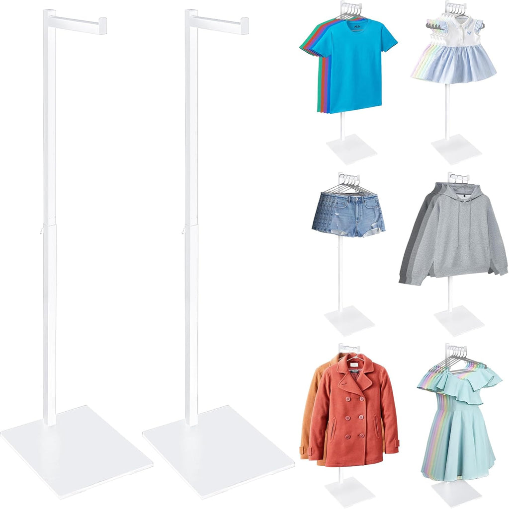 Clothing Display Rack, 21-36 Inch Adjustable Garment Stand, White, 2 Pack | Metal Countertop Stand for T-Shirts, Coats and Dresses, Ideal for Thrift Shops, Boutiques, Retail Stores and Trade Shows