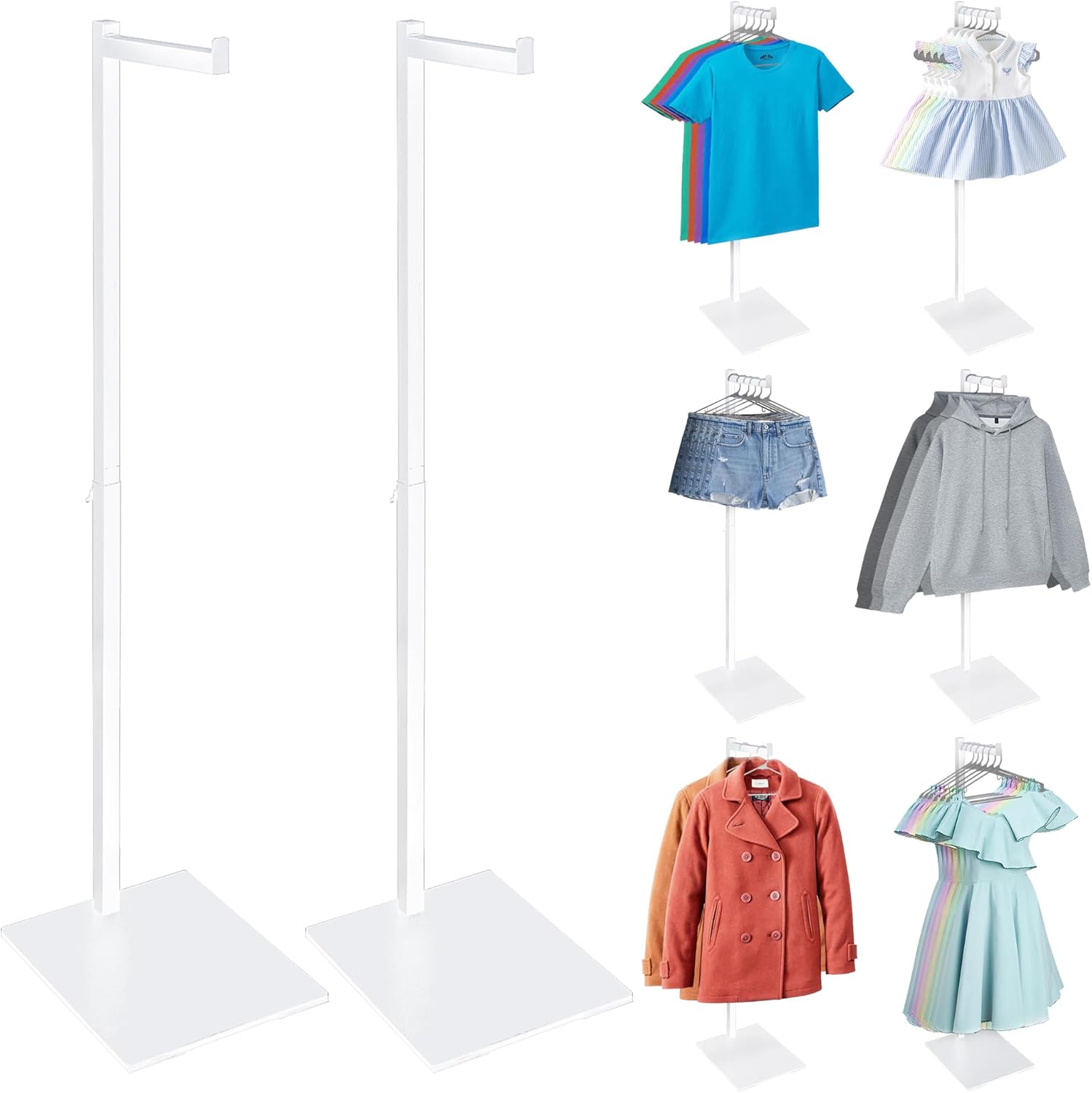 Clothing Display Rack, 21-36 Inch Adjustable Garment Stand, White, 2 Pack | Metal Countertop Stand for T-Shirts, Coats and Dresses, Ideal for Thrift Shops, Boutiques, Retail Stores and Trade Shows