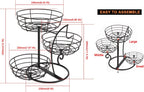 Livabber Fruit Basket Bowl with Banana Hanger, Fruit Vegetable Storage Basket with Banana Tree Holder for Kitchen Counter, Detachable Organizer for Bread Snack Produce (Black, 3-Tier Metal Base)