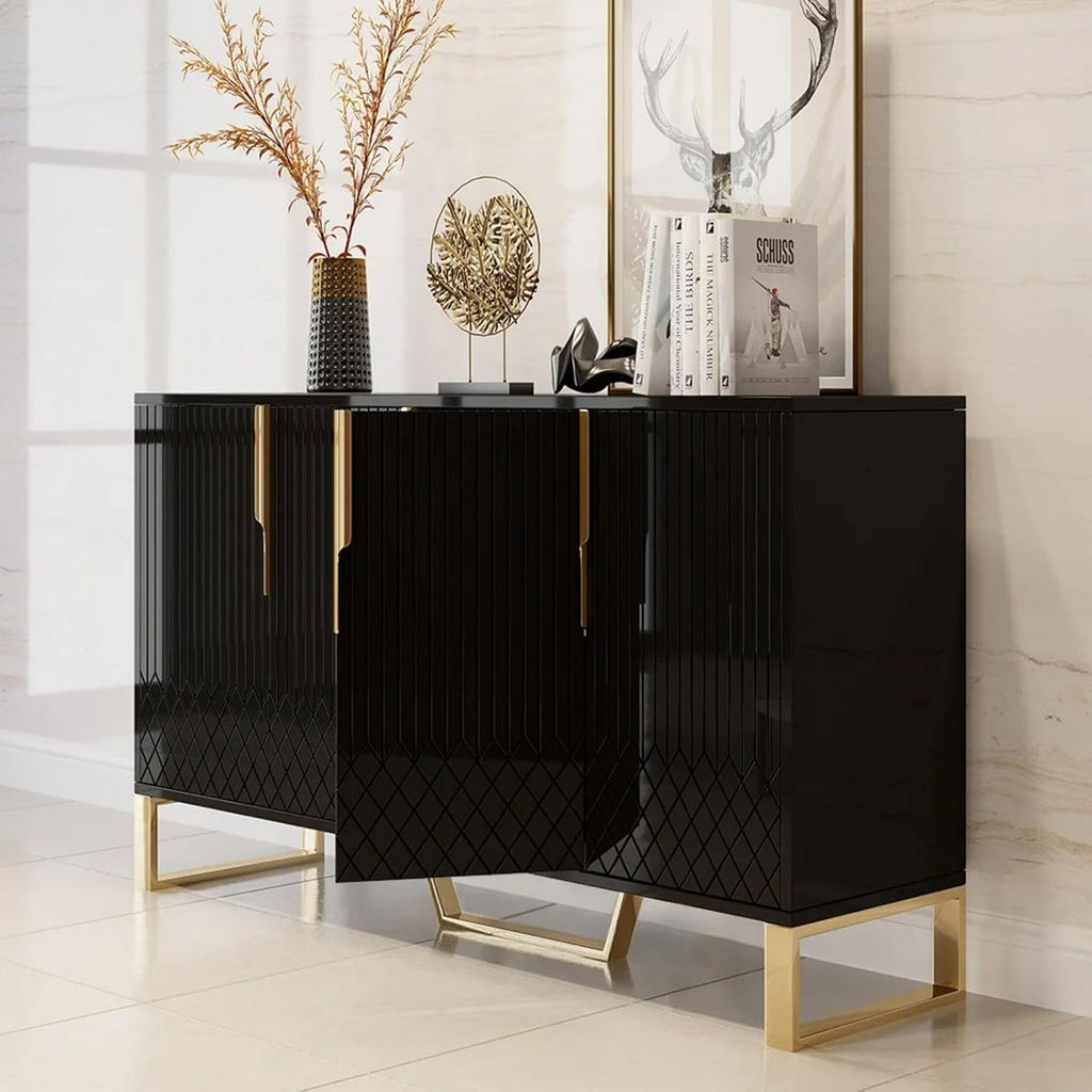 homary Modern 59" Buffet Cabinet Table with 4 Doors & 6 Shelves - Sideboard Cabinet for Dining Room, Kitchen (Black)