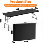 2 Pack Folding Table 6FT Heavy Duty Plastic Utility Table with Carrying Handle for Camping, Party, Picnic, BBQ, Banquet, Folds in Half for Easy Storage, No Assembly Required, Black